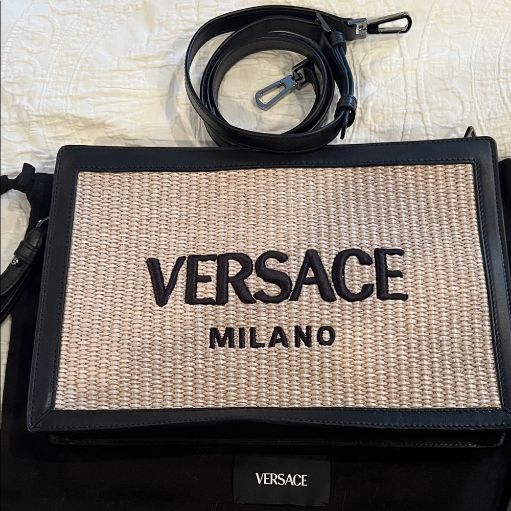 Versace Milano Beige and Black Woven Bag